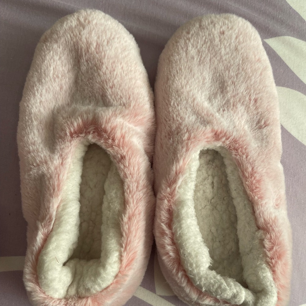 Warm, cosy, fluffy, ballet slippers.  Pink, size 10. $10 for both.